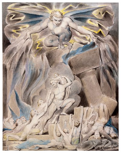 Los hijos e hijas de Job abrumados por Satanás de William Blake